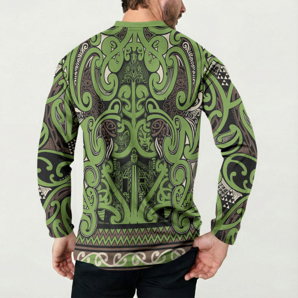 Aotearoa Iwi Ngati Raukawa Button Sweatshirt Maori Wharenui House Tribal Pattern