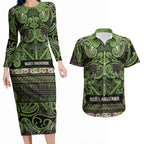 Aotearoa Iwi Ngati Raukawa Couples Matching Long Sleeve Bodycon Dress and Hawaiian Shirt Maori Wharenui House Tribal Pattern