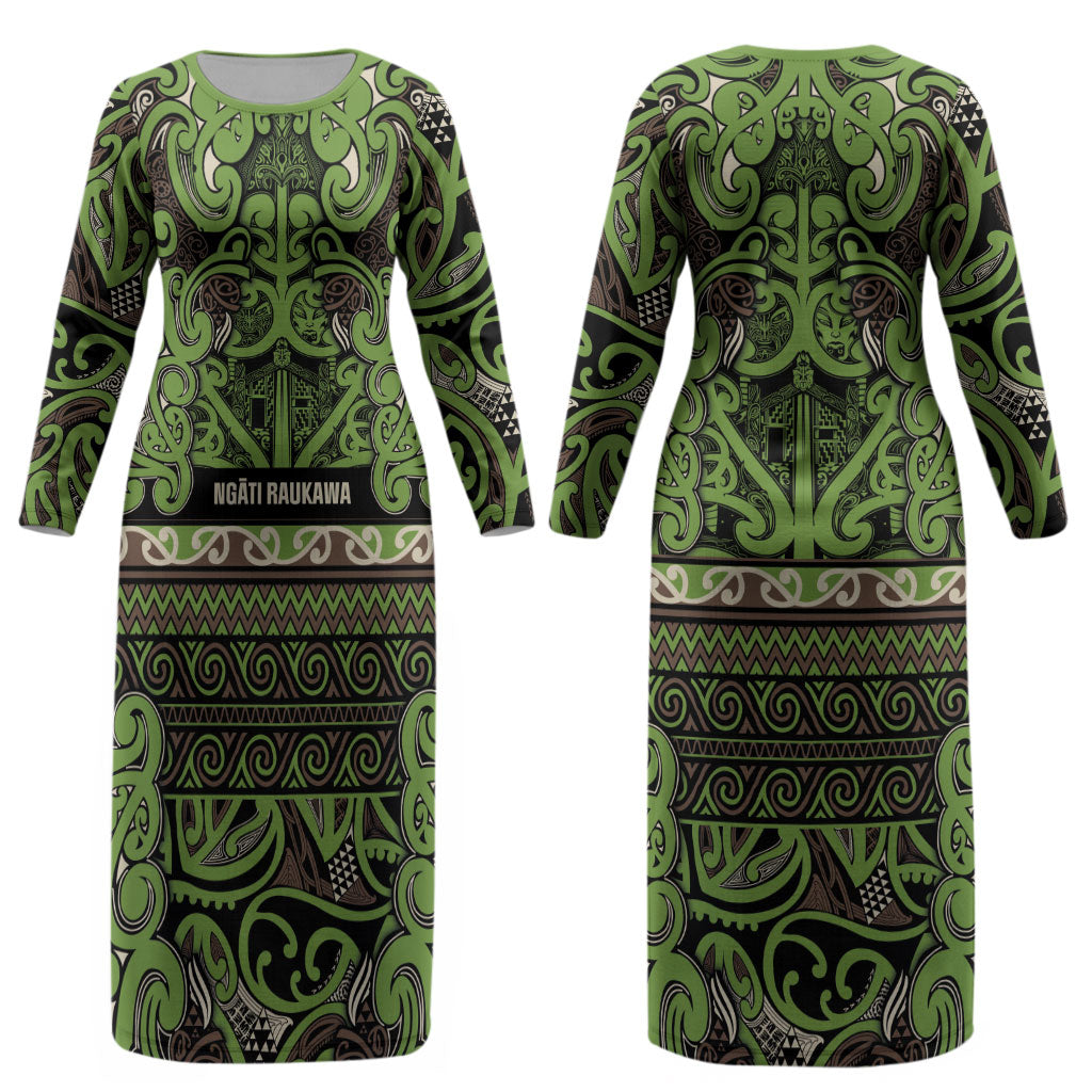 Aotearoa Iwi Ngati Raukawa Couples Matching Long Sleeve Bodycon Dress and Hawaiian Shirt Maori Wharenui House Tribal Pattern