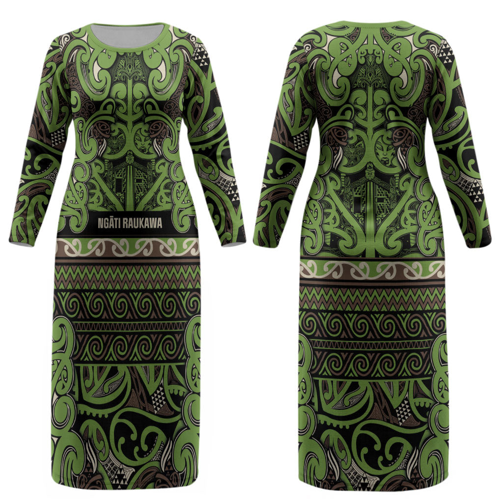 Aotearoa Iwi Ngati Raukawa Couples Matching Long Sleeve Bodycon Dress and Long Sleeve Button Shirt Maori Wharenui House Tribal Pattern