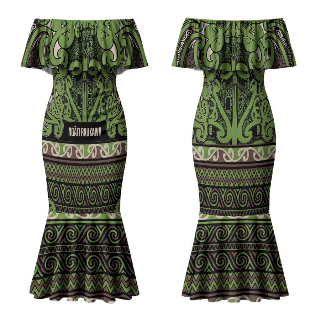 Aotearoa Iwi Ngati Raukawa Couples Matching Mermaid Dress and Long Sleeve Button Shirt Maori Wharenui House Tribal Pattern