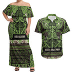 Aotearoa Iwi Ngati Raukawa Couples Matching Off Shoulder Maxi Dress and Hawaiian Shirt Maori Wharenui House Tribal Pattern