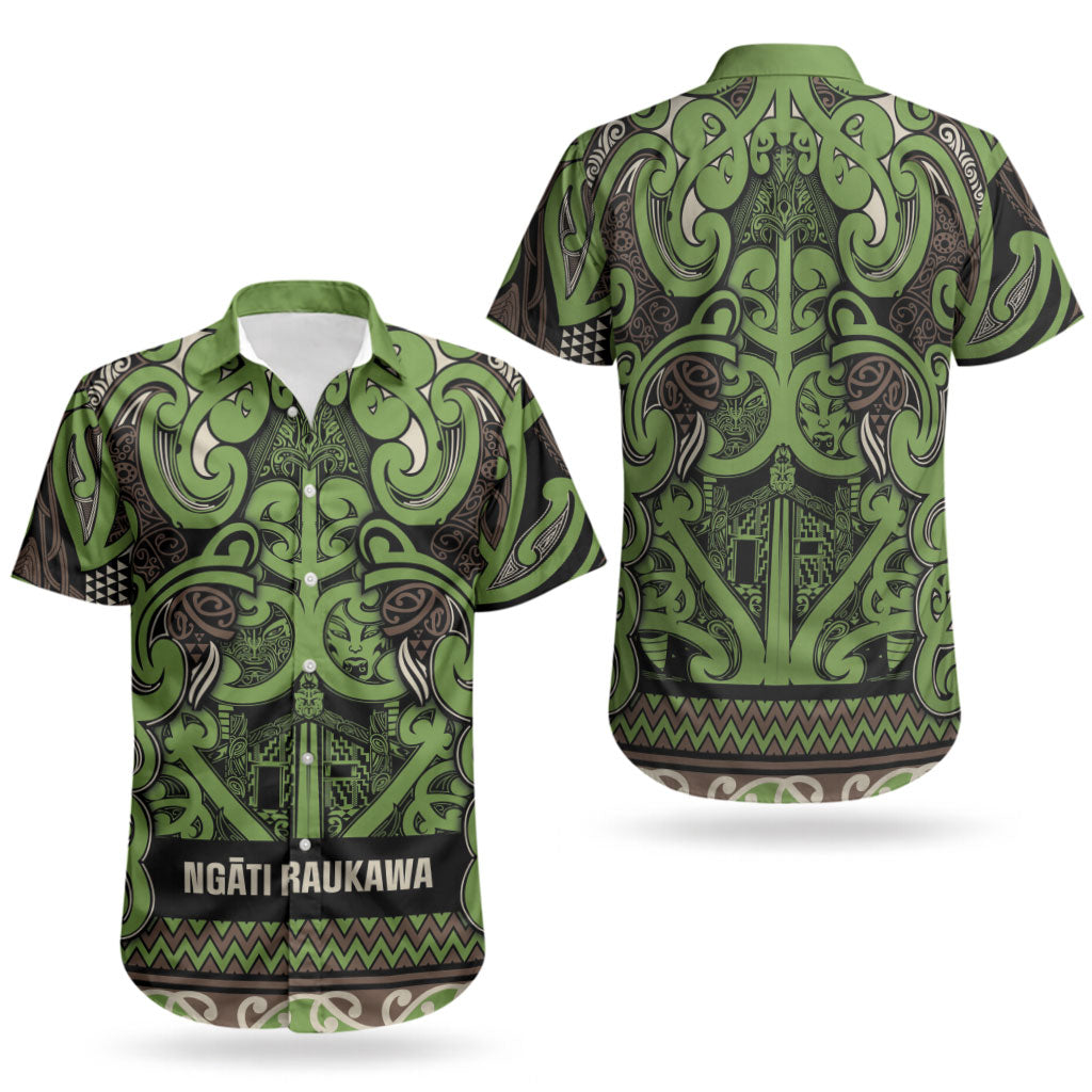 Aotearoa Iwi Ngati Raukawa Couples Matching Off Shoulder Maxi Dress and Hawaiian Shirt Maori Wharenui House Tribal Pattern