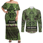 Aotearoa Iwi Ngati Raukawa Couples Matching Off Shoulder Maxi Dress and Long Sleeve Button Shirt Maori Wharenui House Tribal Pattern