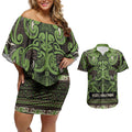 Aotearoa Iwi Ngati Raukawa Couples Matching Off Shoulder Short Dress and Hawaiian Shirt Maori Wharenui House Tribal Pattern