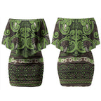 Aotearoa Iwi Ngati Raukawa Couples Matching Off Shoulder Short Dress and Hawaiian Shirt Maori Wharenui House Tribal Pattern