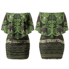 Aotearoa Iwi Ngati Raukawa Couples Matching Off Shoulder Short Dress and Long Sleeve Button Shirt Maori Wharenui House Tribal Pattern