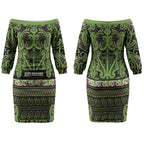 Aotearoa Iwi Ngati Raukawa Couples Matching Off The Shoulder Long Sleeve Dress and Long Sleeve Button Shirt Maori Wharenui House Tribal Pattern
