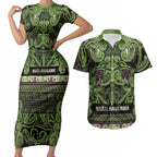 Aotearoa Iwi Ngati Raukawa Couples Matching Short Sleeve Bodycon Dress and Hawaiian Shirt Maori Wharenui House Tribal Pattern
