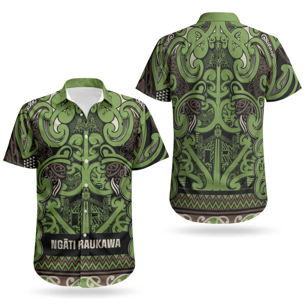 Aotearoa Iwi Ngati Raukawa Couples Matching Short Sleeve Bodycon Dress and Hawaiian Shirt Maori Wharenui House Tribal Pattern
