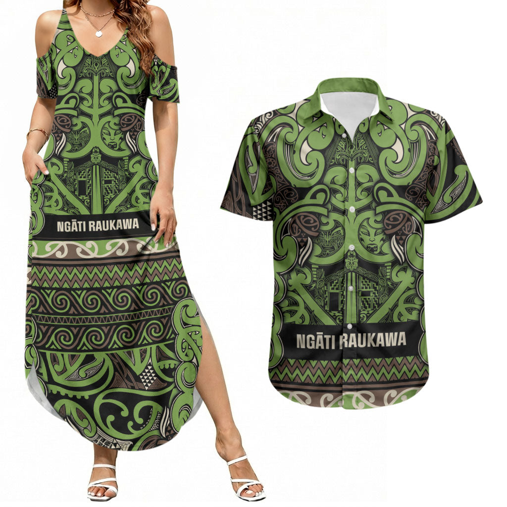 Aotearoa Iwi Ngati Raukawa Couples Matching Summer Maxi Dress and Hawaiian Shirt Maori Wharenui House Tribal Pattern