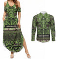 Aotearoa Iwi Ngati Raukawa Couples Matching Summer Maxi Dress and Long Sleeve Button Shirt Maori Wharenui House Tribal Pattern