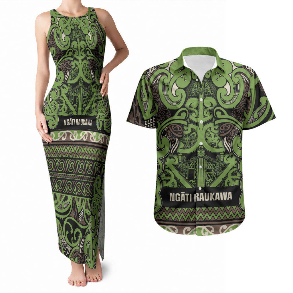 Aotearoa Iwi Ngati Raukawa Couples Matching Tank Maxi Dress and Hawaiian Shirt Maori Wharenui House Tribal Pattern