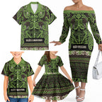 Aotearoa Iwi Ngati Raukawa Family Matching Off The Shoulder Long Sleeve Dress and Hawaiian Shirt Maori Wharenui House Tribal Pattern
