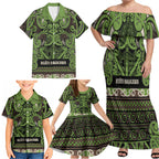 Aotearoa Iwi Ngati Raukawa Family Matching Off Shoulder Maxi Dress and Hawaiian Shirt Maori Wharenui House Tribal Pattern