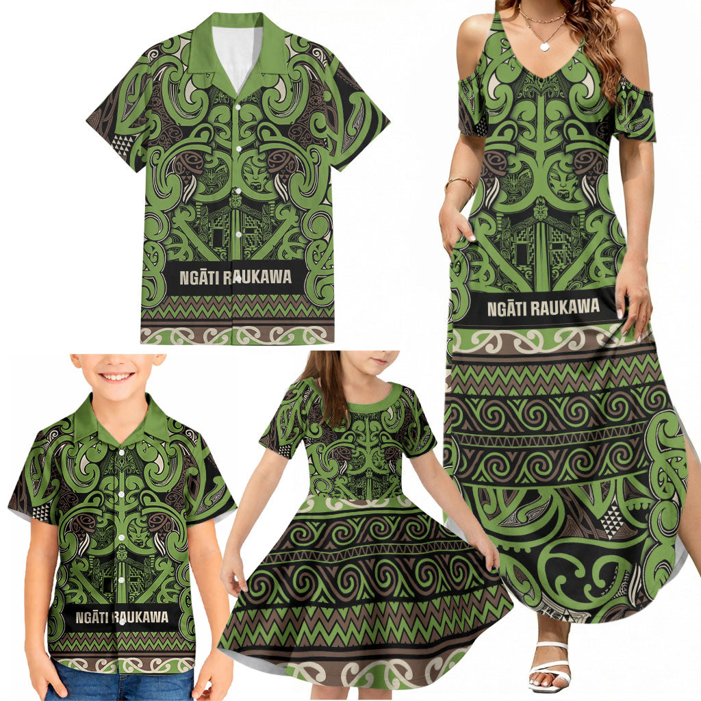 Aotearoa Iwi Ngati Raukawa Family Matching Summer Maxi Dress and Hawaiian Shirt Maori Wharenui House Tribal Pattern