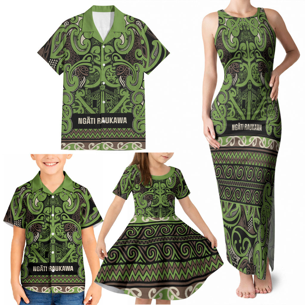 Aotearoa Iwi Ngati Raukawa Family Matching Tank Maxi Dress and Hawaiian Shirt Maori Wharenui House Tribal Pattern