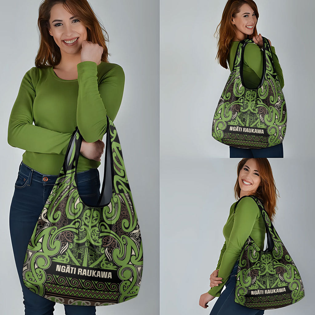 Aotearoa Iwi Ngati Raukawa Grocery Bag Maori Wharenui House Tribal Pattern