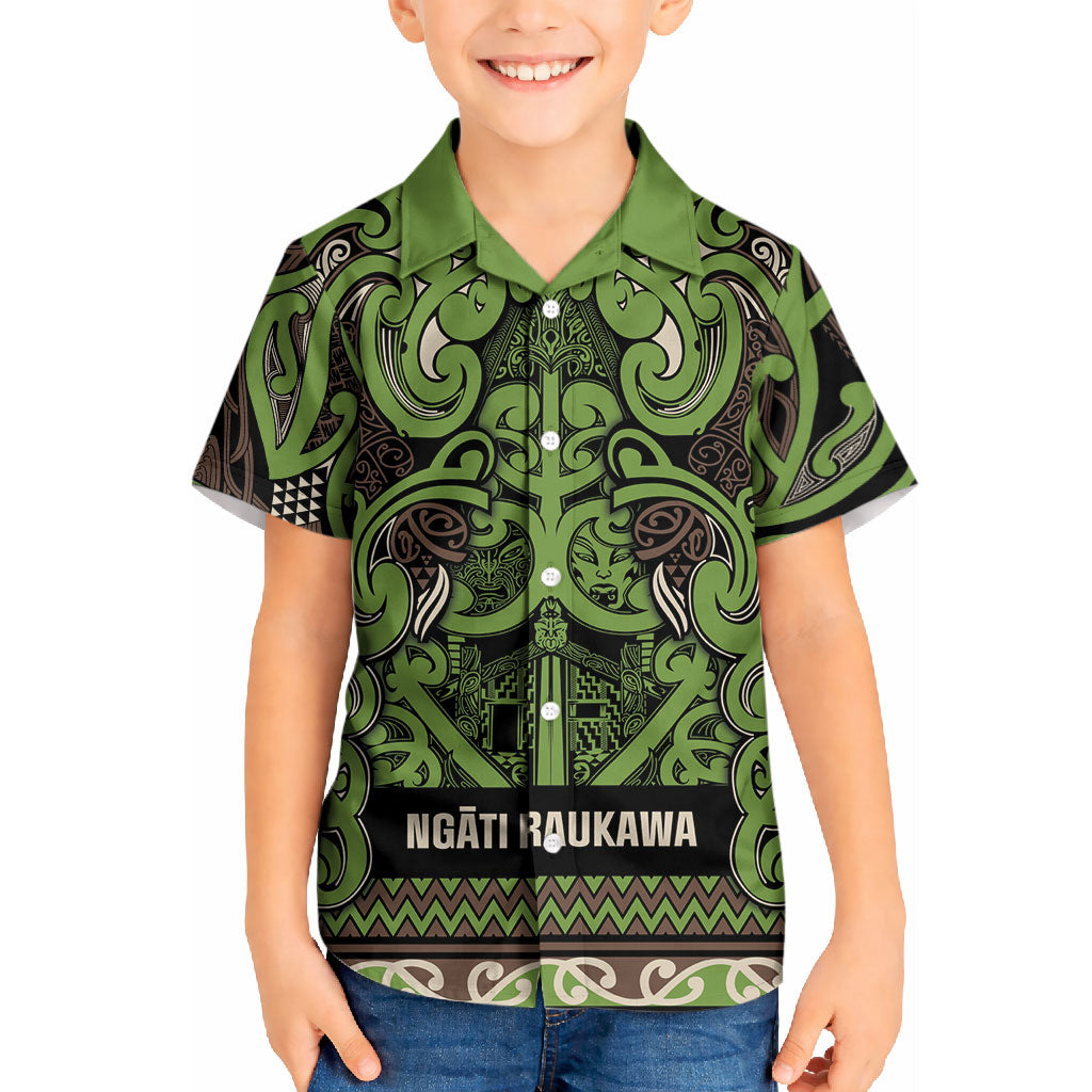 Aotearoa Iwi Ngati Raukawa Kid Hawaiian Shirt Maori Wharenui House Tribal Pattern