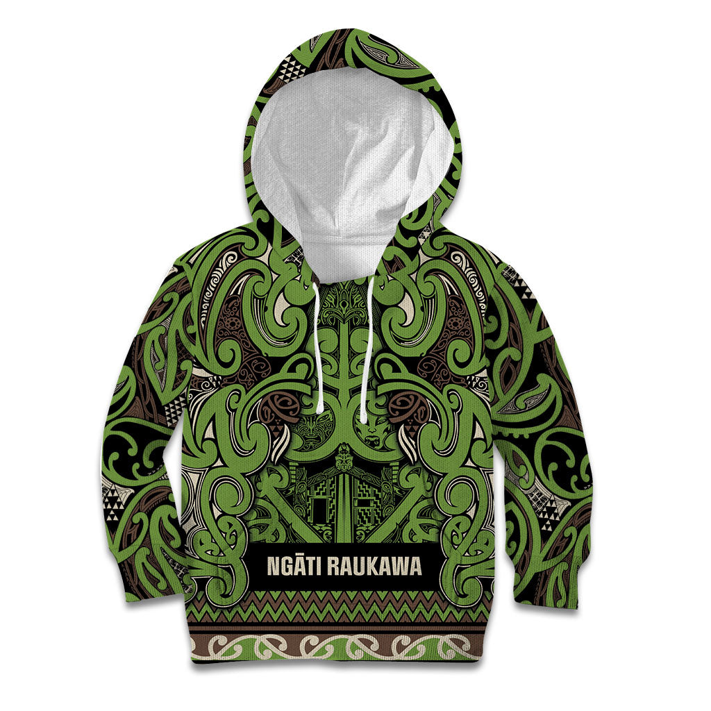 Aotearoa Iwi Ngati Raukawa Kid Hoodie Maori Wharenui House Tribal Pattern