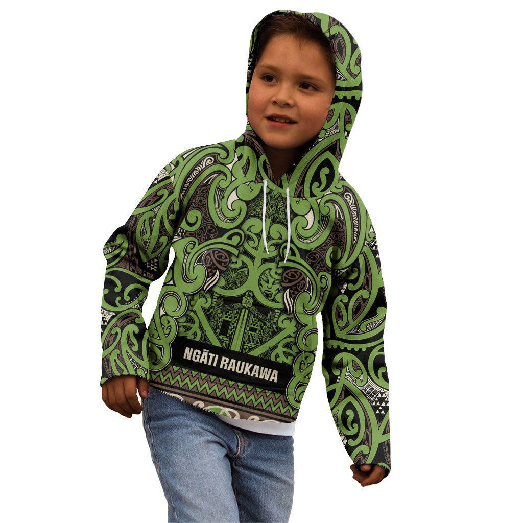 Aotearoa Iwi Ngati Raukawa Kid Hoodie Maori Wharenui House Tribal Pattern