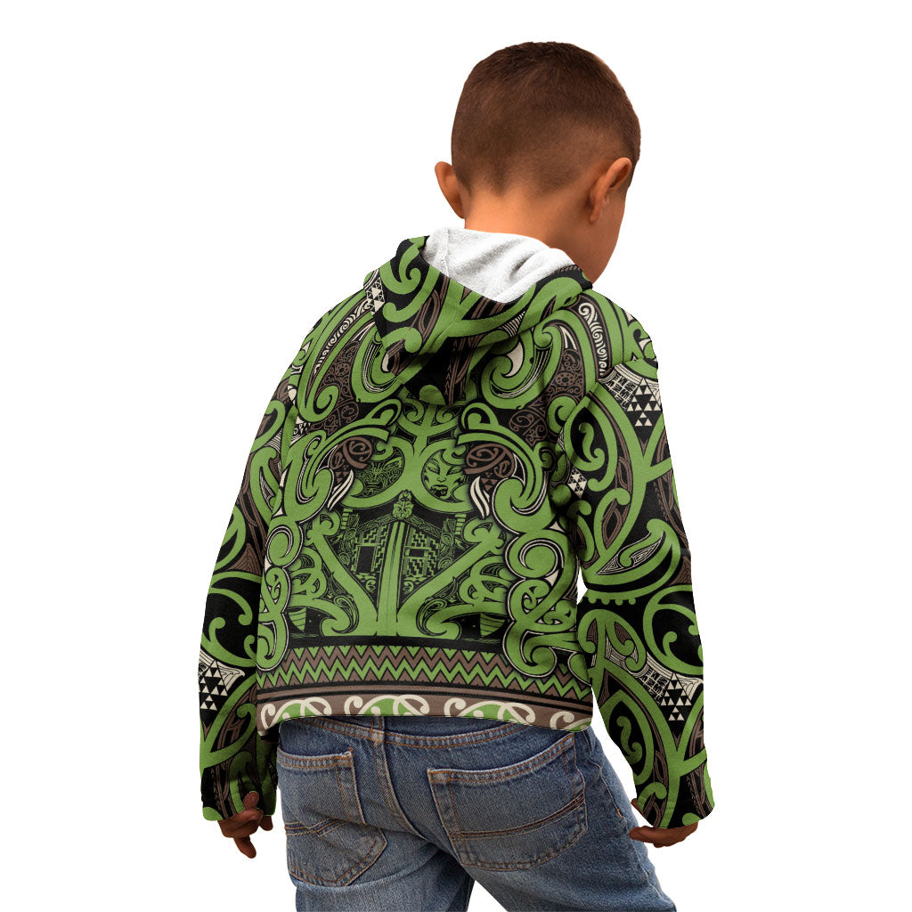 Aotearoa Iwi Ngati Raukawa Kid Hoodie Maori Wharenui House Tribal Pattern