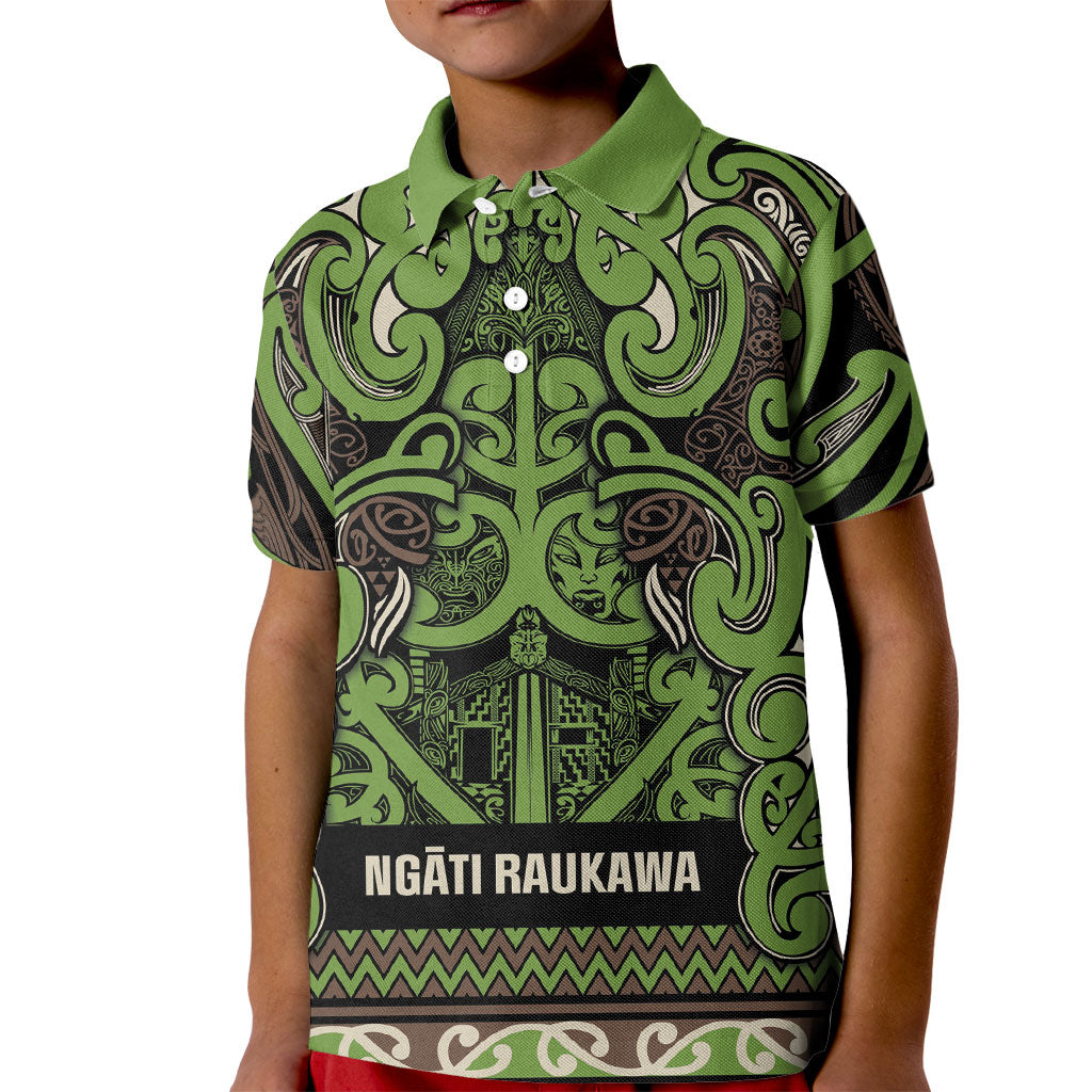 Aotearoa Iwi Ngati Raukawa Kid Polo Shirt Maori Wharenui House Tribal Pattern