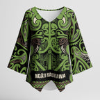 Aotearoa Iwi Ngati Raukawa Kimono Sleeve Blouse Maori Wharenui House Tribal Pattern
