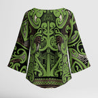 Aotearoa Iwi Ngati Raukawa Kimono Sleeve Blouse Maori Wharenui House Tribal Pattern