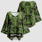 Aotearoa Iwi Ngati Raukawa Kimono Sleeve Blouse Maori Wharenui House Tribal Pattern