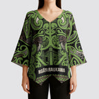 Aotearoa Iwi Ngati Raukawa Kimono Sleeve Blouse Maori Wharenui House Tribal Pattern