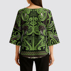 Aotearoa Iwi Ngati Raukawa Kimono Sleeve Blouse Maori Wharenui House Tribal Pattern
