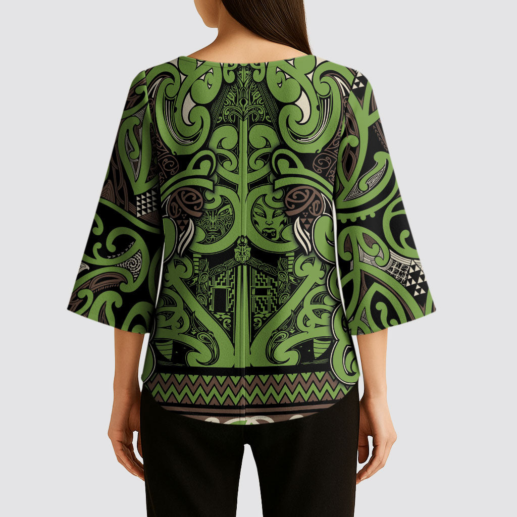 Aotearoa Iwi Ngati Raukawa Kimono Sleeve Blouse Maori Wharenui House Tribal Pattern