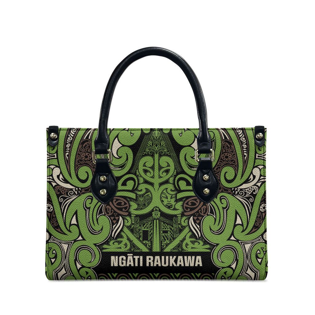 Aotearoa Iwi Ngati Raukawa Leather Bag Maori Wharenui House Tribal Pattern