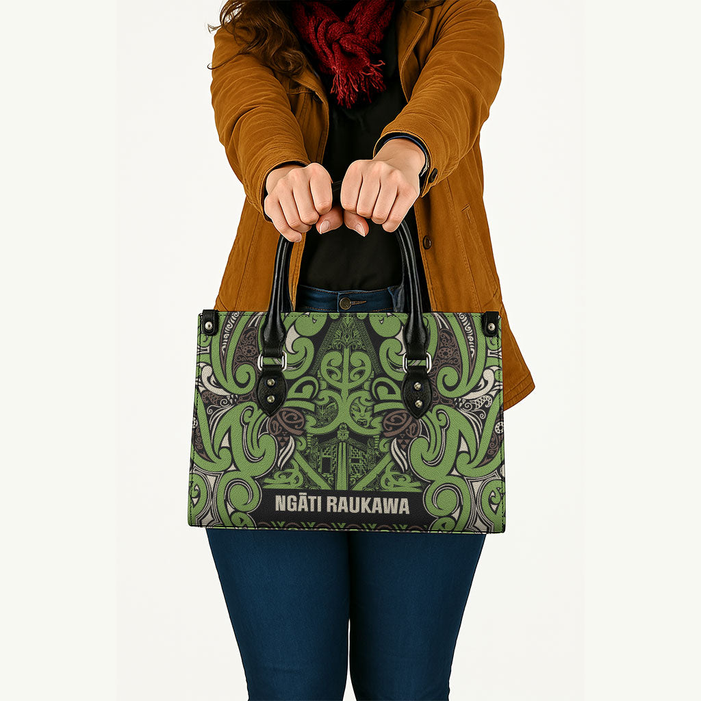 Aotearoa Iwi Ngati Raukawa Leather Bag Maori Wharenui House Tribal Pattern