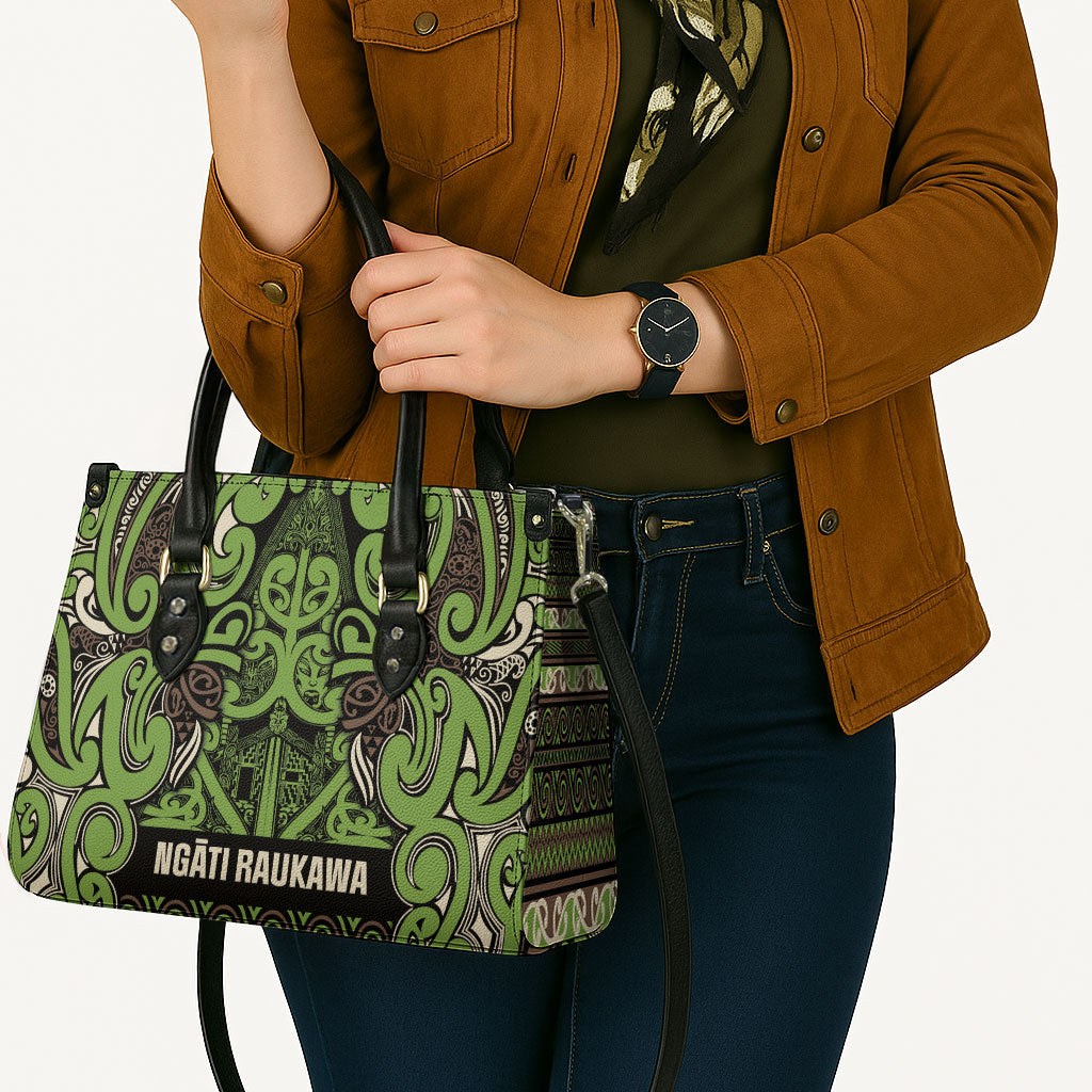 Aotearoa Iwi Ngati Raukawa Leather Bag Maori Wharenui House Tribal Pattern
