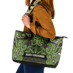 Aotearoa Iwi Ngati Raukawa Leather Tote Bag Maori Wharenui House Tribal Pattern