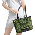 Aotearoa Iwi Ngati Raukawa Leather Tote Bag Maori Wharenui House Tribal Pattern