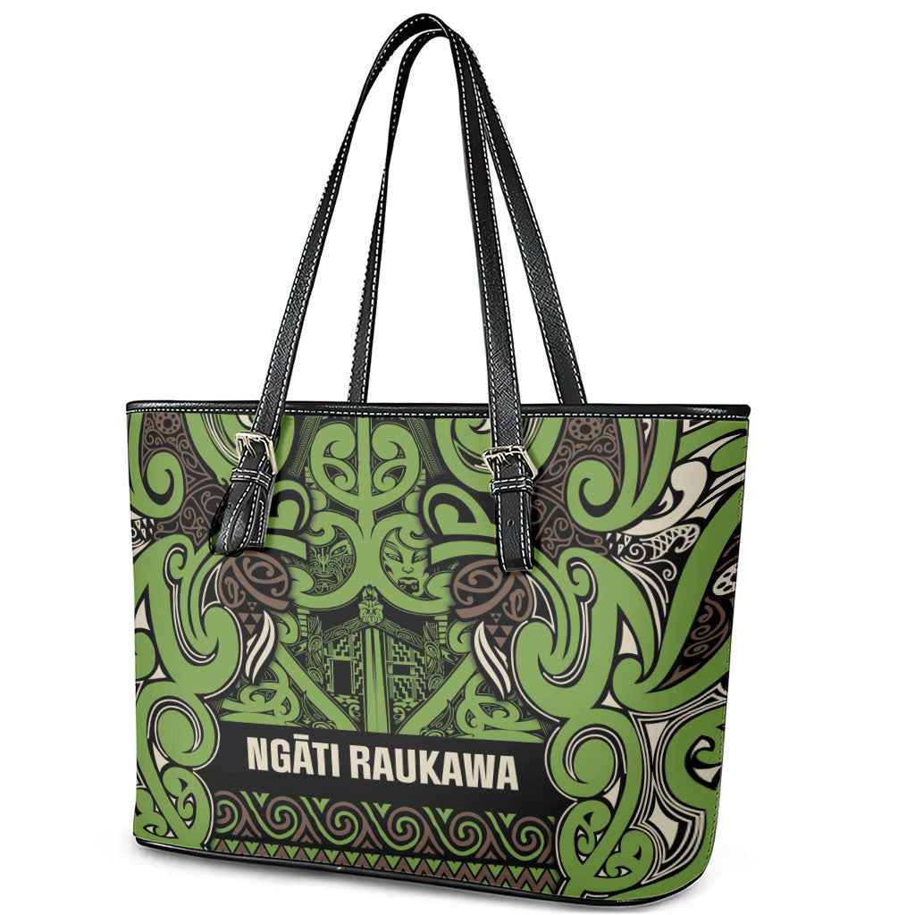 Aotearoa Iwi Ngati Raukawa Leather Tote Bag Maori Wharenui House Tribal Pattern