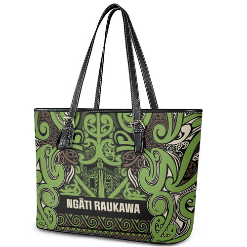 Aotearoa Iwi Ngati Raukawa Leather Tote Bag Maori Wharenui House Tribal Pattern