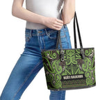 Aotearoa Iwi Ngati Raukawa Leather Tote Bag Maori Wharenui House Tribal Pattern