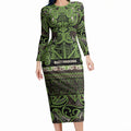 Aotearoa Iwi Ngati Raukawa Long Sleeve Bodycon Dress Maori Wharenui House Tribal Pattern
