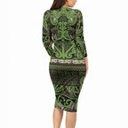 Aotearoa Iwi Ngati Raukawa Long Sleeve Bodycon Dress Maori Wharenui House Tribal Pattern