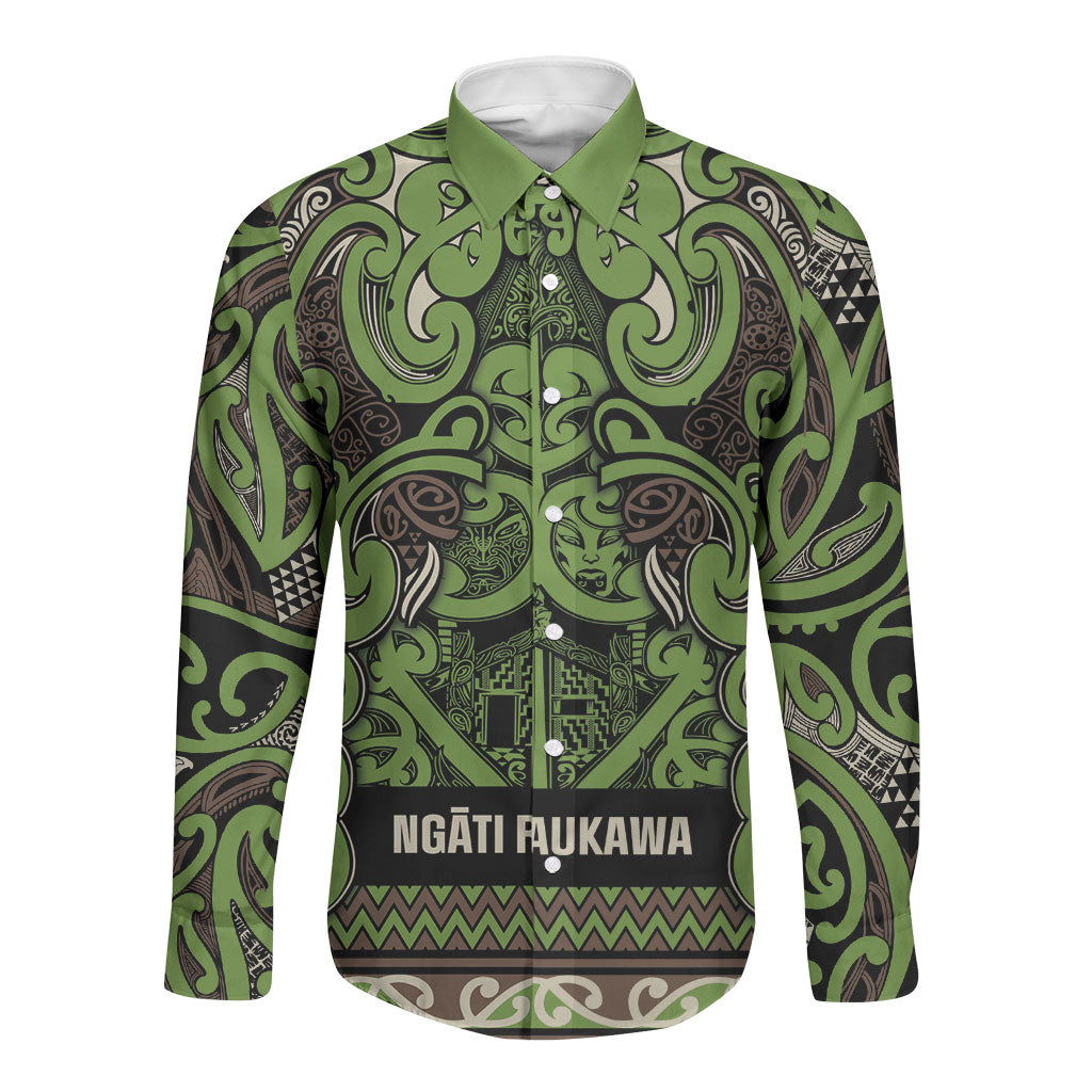 Aotearoa Iwi Ngati Raukawa Long Sleeve Button Shirt Maori Wharenui House Tribal Pattern