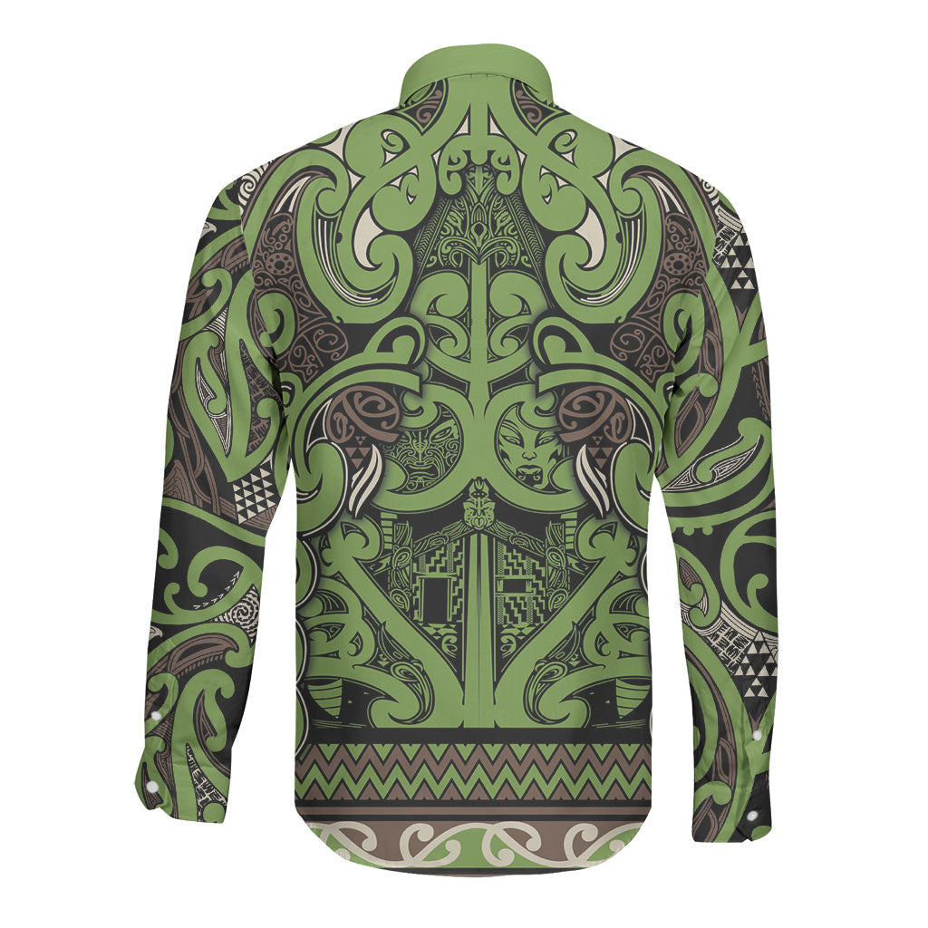 Aotearoa Iwi Ngati Raukawa Long Sleeve Button Shirt Maori Wharenui House Tribal Pattern