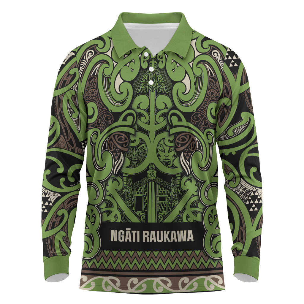 Aotearoa Iwi Ngati Raukawa Long Sleeve Polo Shirt Maori Wharenui House Tribal Pattern