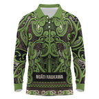 Aotearoa Iwi Ngati Raukawa Long Sleeve Polo Shirt Maori Wharenui House Tribal Pattern