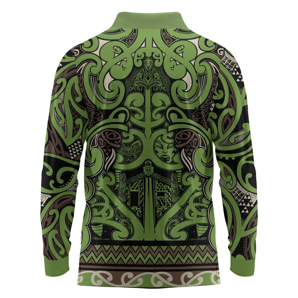 Aotearoa Iwi Ngati Raukawa Long Sleeve Polo Shirt Maori Wharenui House Tribal Pattern