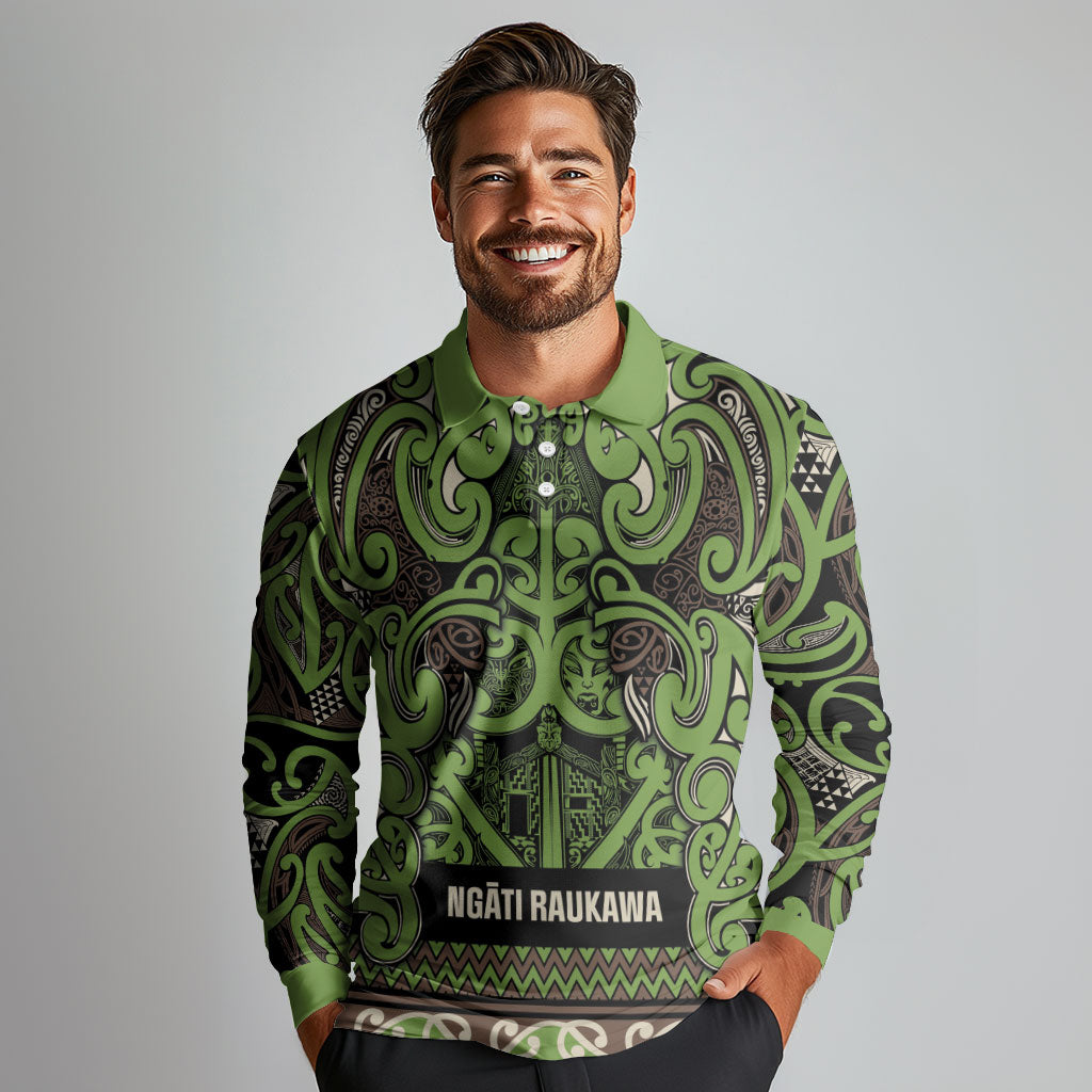 Aotearoa Iwi Ngati Raukawa Long Sleeve Polo Shirt Maori Wharenui House Tribal Pattern