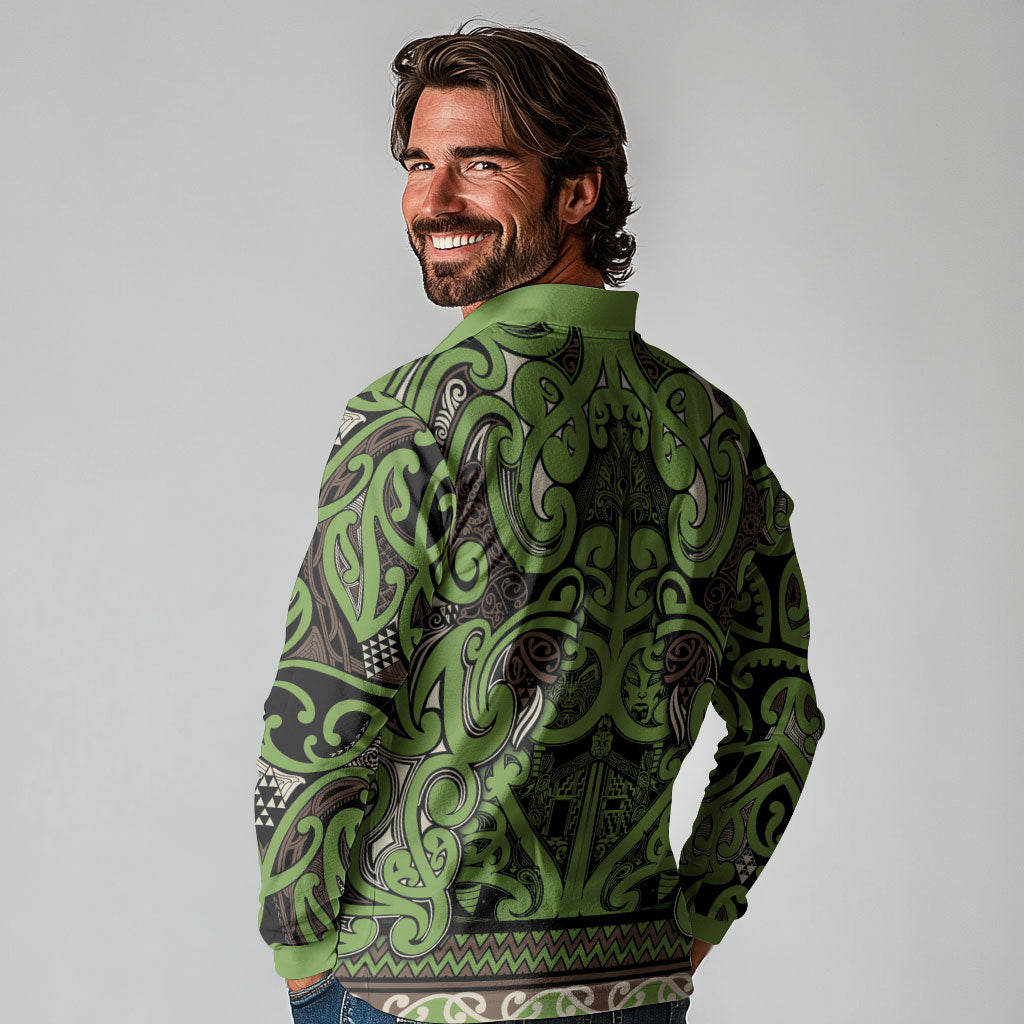 Aotearoa Iwi Ngati Raukawa Long Sleeve Polo Shirt Maori Wharenui House Tribal Pattern